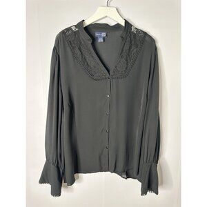 Vtg Venezia 22/24 3x Black Silk Lace Button Up Top Witchy Goth Dark Romance